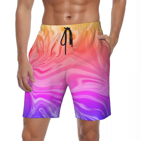 Man Board Shorts Rainbow Ombre Vintage Swimming Trunks Gradient Quick Dry Sports Fitness Hot Sale Plus Size Beach Short Pants