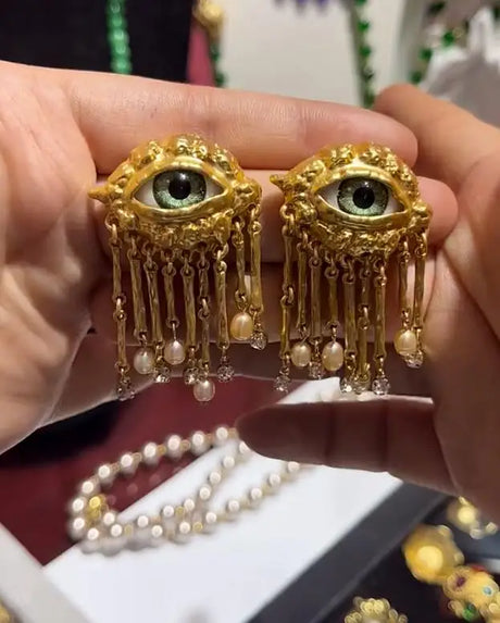 Clip Eye Earrings and Rings Exaggerated Trendy Baroque Style Delicate Tassels Jewelry