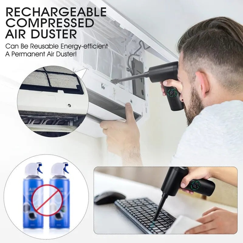 2 in 1 Air Duster Vaccum Cleaner Portable Dust Blower Handheld Rechargeable Large Capacity For PC Laptop Car Clean Keyboard