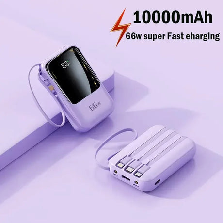 50000mAh Mobile Power Supply With Built-In Cable 66W Super Fast Charging Power Bank Waterproof Portable Mobile Phone Accessories