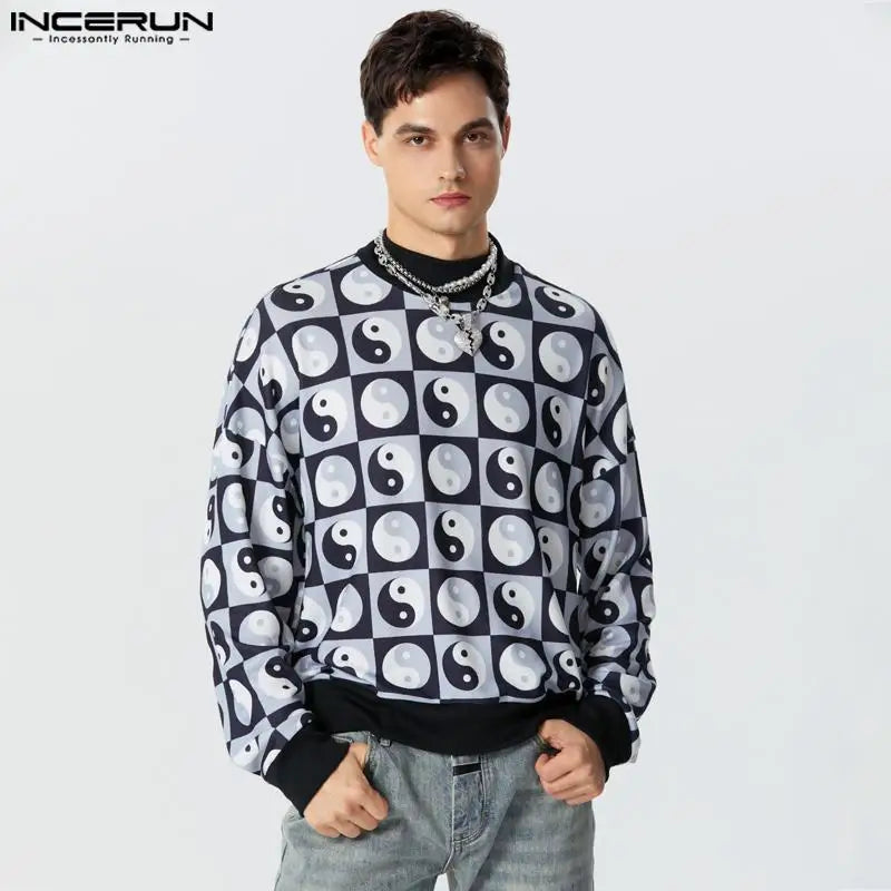 Men Hoodies Printing Turtleneck Long Sleeve Streetwear Fashion Casual Men Clothing Autumn 2023 Loose Sweatshirts S-5XL INCERUN