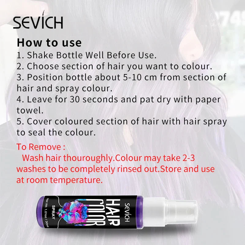 Sevich 8 Colors 30ml Hair Dye Spray Disposable Hair Quick Spray Waterproof Hair Dye Blue/Red Fashion Instant Hair Color Products