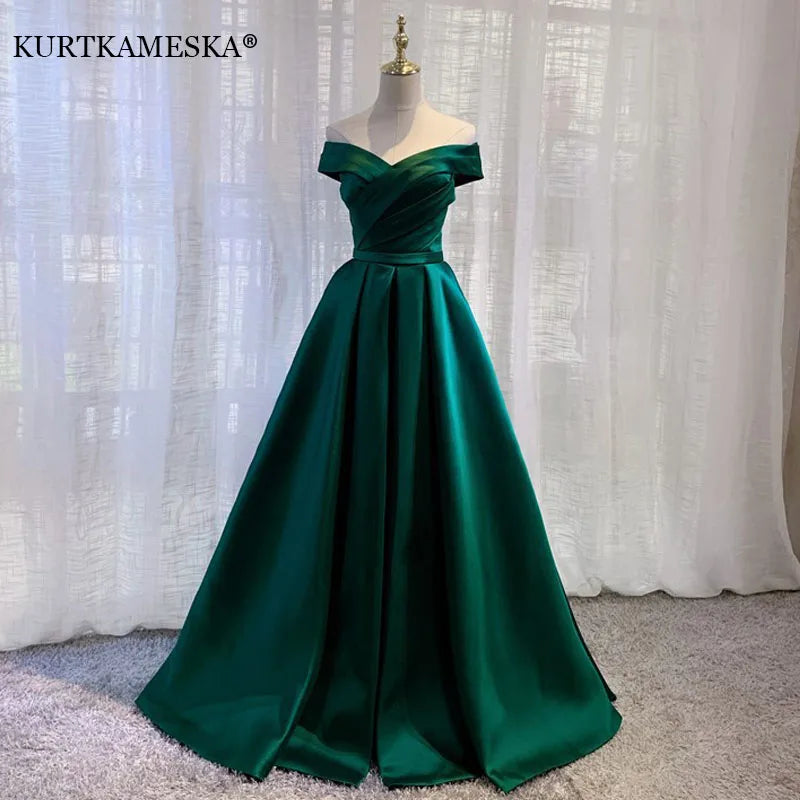 Sexy Boat Neck Satin Wedding Bridesmaid Maxi Dress Elegant Long Prom Evening Guest Cocktail Party Summer Dresses for Women 2022