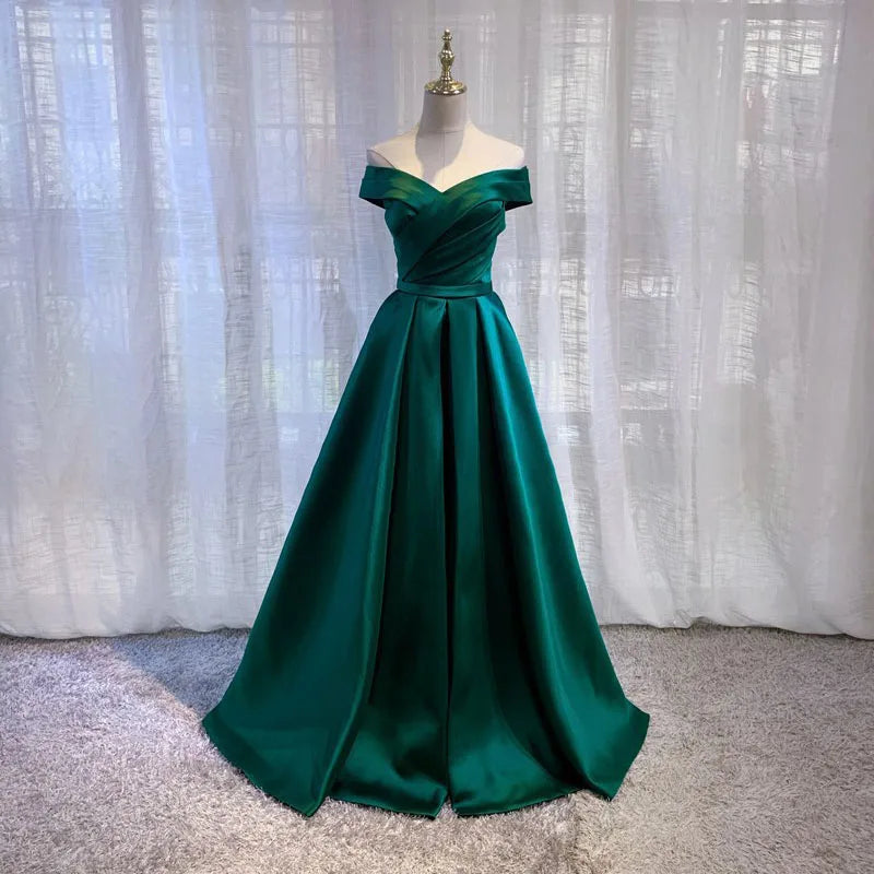 Sexy Boat Neck Satin Wedding Bridesmaid Maxi Dress Elegant Long Prom Evening Guest Cocktail Party Summer Dresses for Women 2022