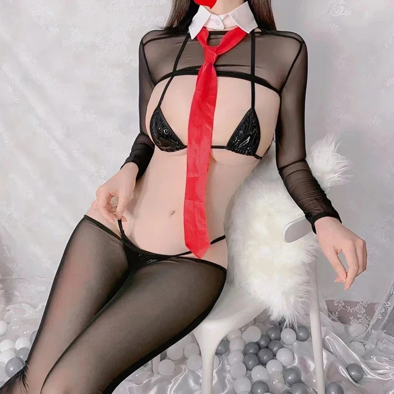 Sexy Inverse Gauze Rabbit Anime Maid Cosplay Costumes Bunny Girl Halloween Costumes Lingeries Swimwear Maid See Through Outfits