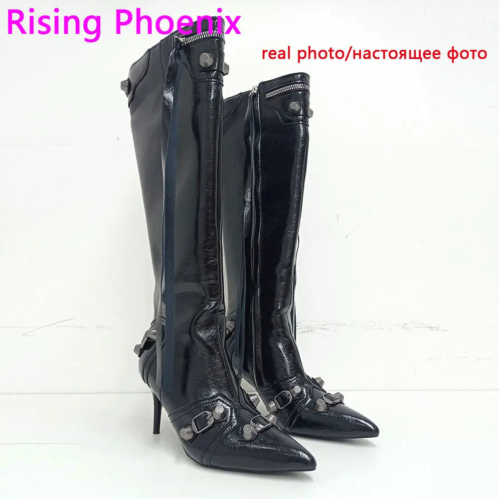 Sexy Knee High Boots 2023 Winter Boots Brand Design Super High Thin Heels With Rivet Retro Fashion Cool Women Shoes Big Size 46