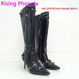 Sexy Knee High Boots 2023 Winter Boots Brand Design Super High Thin Heels With Rivet Retro Fashion Cool Women Shoes Big Size 46