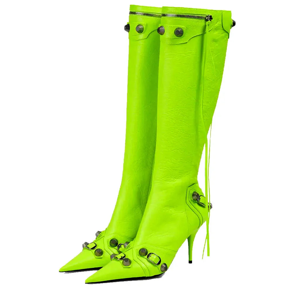 Sexy Knee High Boots 2023 Winter Boots Brand Design Super High Thin Heels With Rivet Retro Fashion Cool Women Shoes Big Size 46