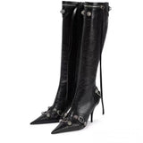 Sexy Knee High Boots 2023 Winter Boots Brand Design Super High Thin Heels With Rivet Retro Fashion Cool Women Shoes Big Size 46