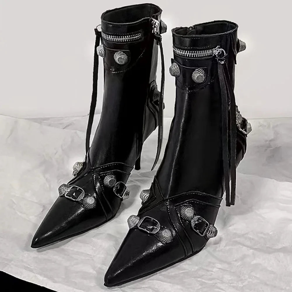 Sexy Knee High Boots 2023 Winter Boots Brand Design Super High Thin Heels With Rivet Retro Fashion Cool Women Shoes Big Size 46