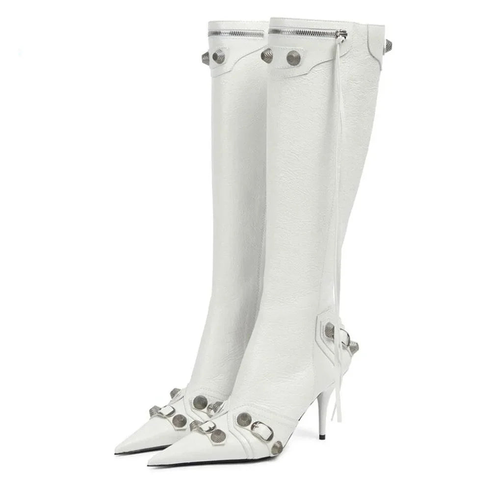 Sexy Knee High Boots 2023 Winter Boots Brand Design Super High Thin Heels With Rivet Retro Fashion Cool Women Shoes Big Size 46