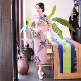 Sexy Purple Women Satin Daily Casual Dress Summer New Long Qipao Print Flower Chinese Cheongsam Size S M L XL XXL 3XL 0162