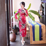 Sexy Purple Women Satin Daily Casual Dress Summer New Long Qipao Print Flower Chinese Cheongsam Size S M L XL XXL 3XL 0162