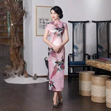 Sexy Purple Women Satin Daily Casual Dress Summer New Long Qipao Print Flower Chinese Cheongsam Size S M L XL XXL 3XL 0162