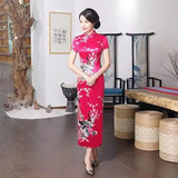 Sexy Purple Women Satin Daily Casual Dress Summer New Long Qipao Print Flower Chinese Cheongsam Size S M L XL XXL 3XL 0162