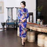 Sexy Purple Women Satin Daily Casual Dress Summer New Long Qipao Print Flower Chinese Cheongsam Size S M L XL XXL 3XL 0162