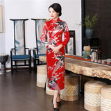 Sexy Purple Women Satin Daily Casual Dress Summer New Long Qipao Print Flower Chinese Cheongsam Size S M L XL XXL 3XL 0162