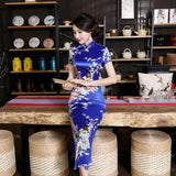 Sexy Purple Women Satin Daily Casual Dress Summer New Long Qipao Print Flower Chinese Cheongsam Size S M L XL XXL 3XL 0162