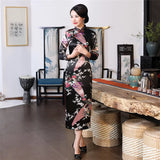 Sexy Purple Women Satin Daily Casual Dress Summer New Long Qipao Print Flower Chinese Cheongsam Size S M L XL XXL 3XL 0162