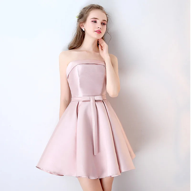 Sexy Strapless Wedding Bridesmaid Party Dress Elegant Prom Evening Guest Mini Summer Dresses for Women 2022 robe Without Pocket