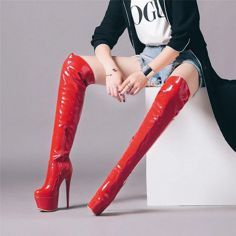 Sexy Thigh High Boots For Women Platform Fetish Stripper Dance Winter Shoes Lady High Heels Over the Knee Boot Red White Black