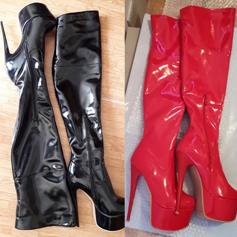 Sexy Thigh High Boots For Women Platform Fetish Stripper Dance Winter Shoes Lady High Heels Over the Knee Boot Red White Black