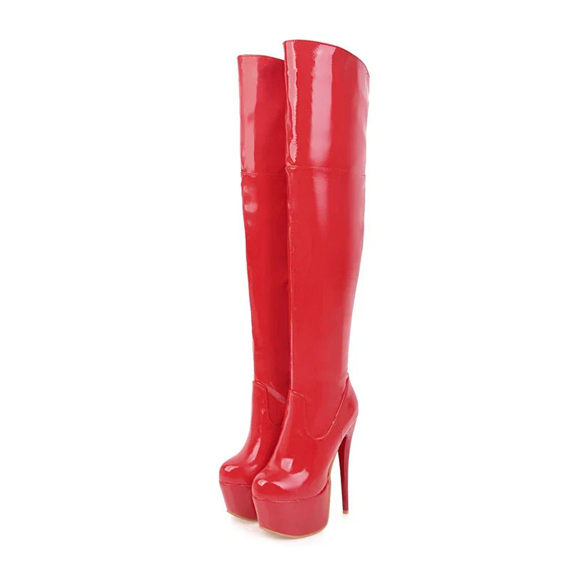 Sexy Thigh High Boots For Women Platform Fetish Stripper Dance Winter Shoes Lady High Heels Over the Knee Boot Red White Black