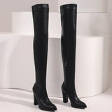 Sexy Thigh High Boots Women Autumn Winter Elastic Leather Over-the-knee Boots For Women Black Heels Fetish Long Shoes Large Size