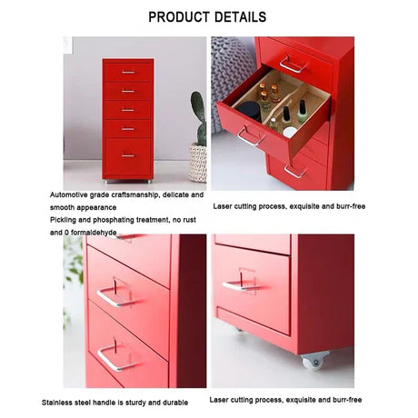 Organizer Office Supplies 5 Drawer Wooden Office Cabinet File Storage Cabinet with Lock Floor Stand Wheel Design Movable