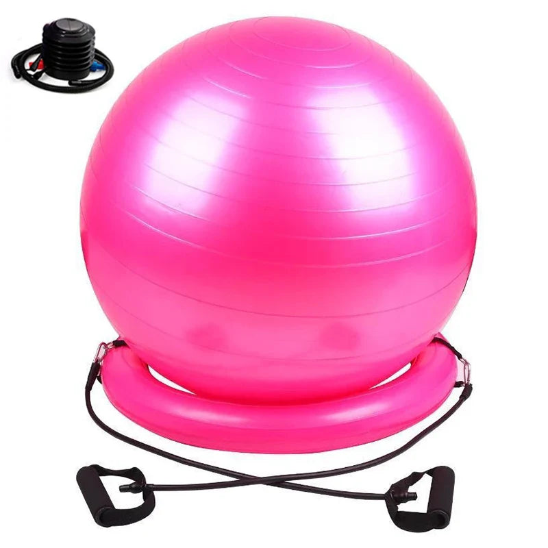 Fitness Yoga Ball Chair Exercis Stability Ball Chair with Inflatable Stability Base & Resistance Bands for Home Gym Office