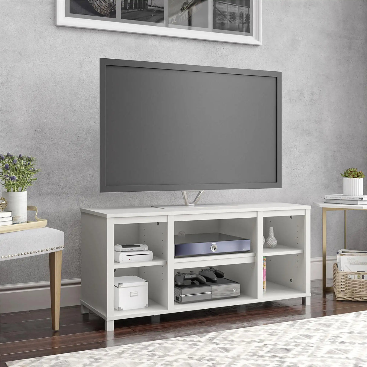 Parsons TV Stand for s up to 50", White Farmhouse   Entertainment Center Media Console Living room