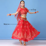 New Bollywood Costume Set Belly Dance Performance Clothes Chiffon Sequin Skirt Set Adult Women Indian Dance Costume Set