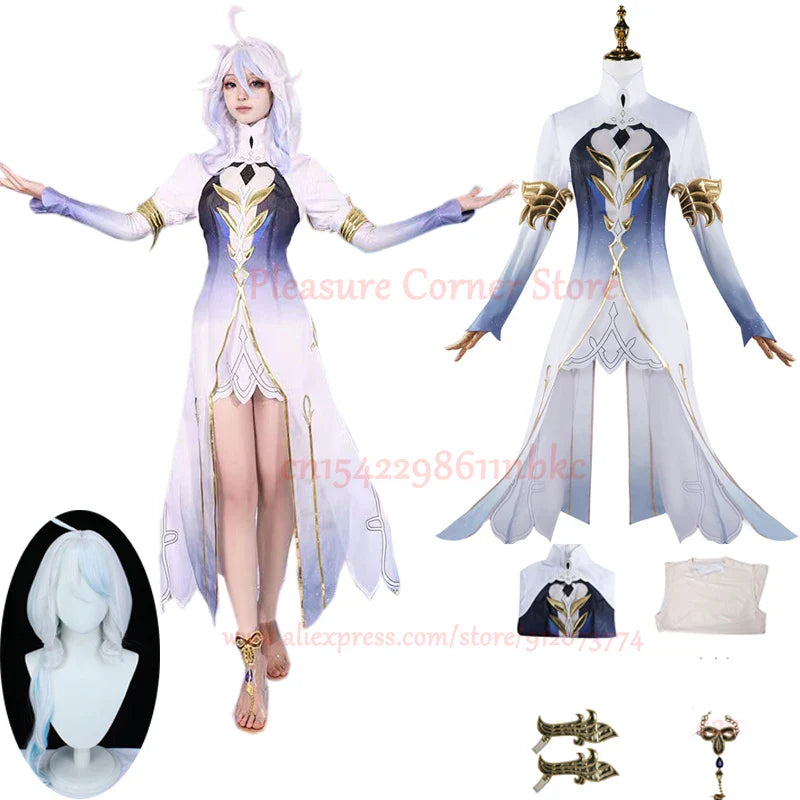 Furina Focalors Hydro Archon Cosplay Costume Wig Shoes Genshin Impact Focalors God of Justice Furina God Uniform Set Outfit