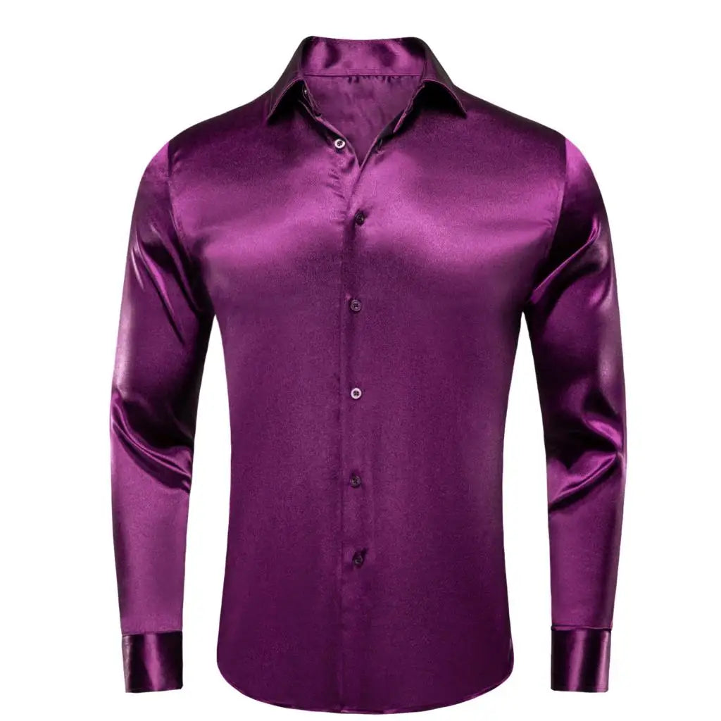 Lilac Mauve Lavender Purple Silk Mens Shirts Luxury Lapel Long Sleeve Dress Shirt Jacquard Blouse for Male Wedding Business Prom