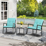 Patio Chairs 3 Piece Wicker Rocking Chair Outdoor Bistro Sets with Coffee Table and Cushions Metal Frame Patio Furniture