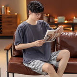 Cartoon Mens Nightwear Summer Comfortable Sleepwear Sleeping Tops Shorts 2 Pieces Pijamas Set Man Leisure Homewear Male Dropship