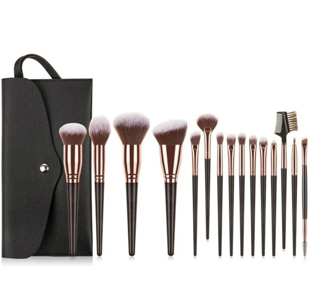 Private Label 15pcs Makeup Brushes Set Custom Bulk Soft Brushes-black Gold Strong Powder Grasping Power Beauty Make Up Tools