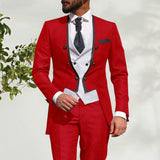 Fashion Italian Tailcoat Latest Design Red Men Suits 3 Pieces Prom Party Wedding Suits For Men Casual Slim Custom Made Outfit