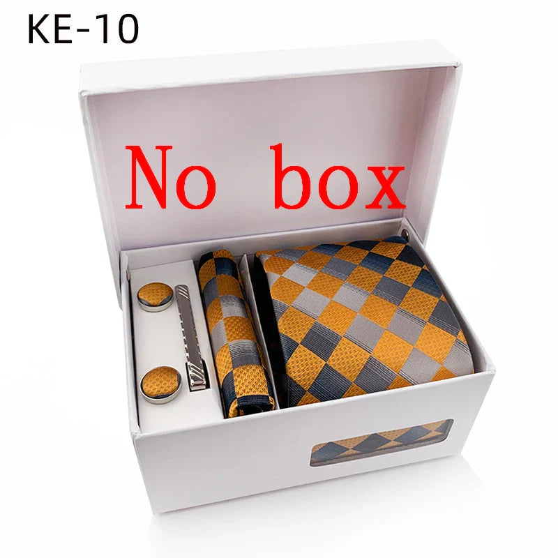 Luxury Tie Set Gift Box For Men Wedding Jacquard Necktie Square Clip Cufflinks Handkerchief Brezo Pour Teal Tie