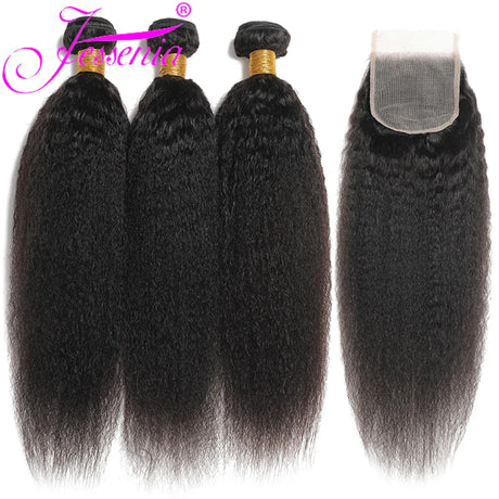 Kinky Straight Bundles With Closure 12A Raw Indian Yaki Straight Human Hair Bundles With HD Lace Unice Hair Bundles With Frontal