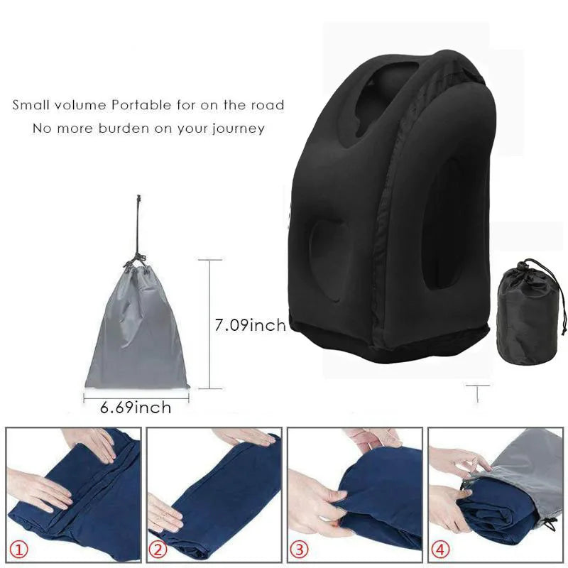 New Pattern Inflatable Travel Pillow Portable Chin Support Neck Pillow for Airplane Car Bus Train Office Nap Rest Support Pillow