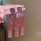 Fashion Statement Earring Long Full Rhinestone Big Earrings For Women Euorpe Evening Party Crystal Tassel Earings Wholesale