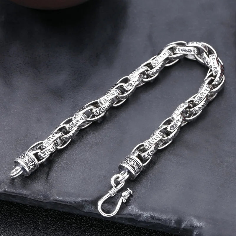 BOCAI S925 Sterling Silver Bracelets for Men 2023 New Fashion Six Syllable Mantra S-Buckle O-chain Pure Argentum Jewelry