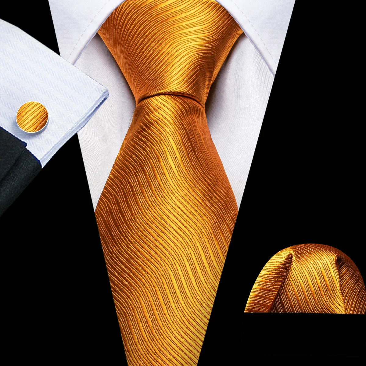 Luxury Ties for Men Gold Green Floral Silk Neck Tie Handkerchief Cufflinks Set Wedding Free Shipping Barry·Wang Tie Clip 5951