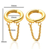 2PC /Set Stainless Steel Small Hoop Earrings for Women Golden Circle Thick Ear Ring Piercing Tassel With Chain Earrings Jewelry