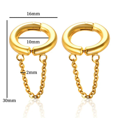 2PC /Set Stainless Steel Small Hoop Earrings for Women Golden Circle Thick Ear Ring Piercing Tassel With Chain Earrings Jewelry