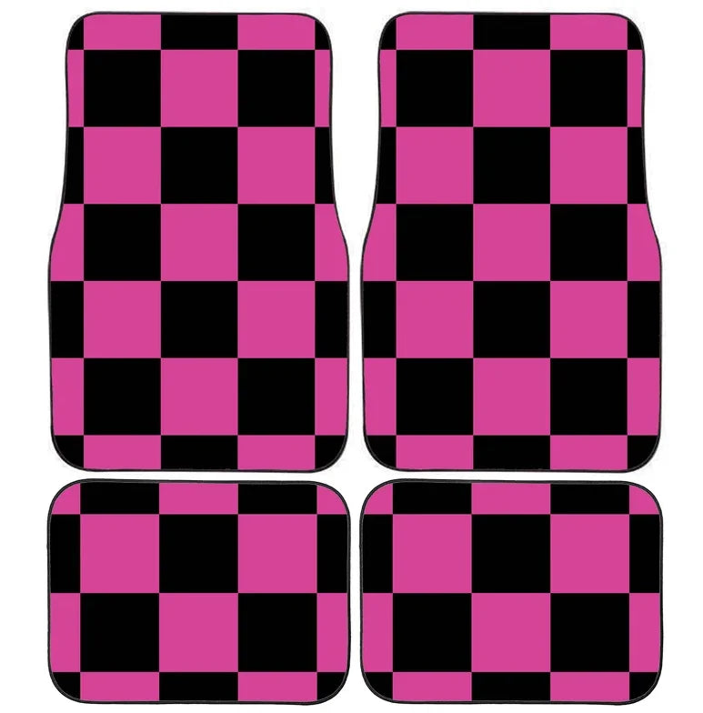 Checkerboard Car Mats Auto Parts Rubber Floor Mats Custom 4PCS Car interior graphic print checkered square feet