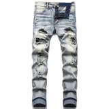 Dropshipping Fashion New Biker Jeans Men's Distressed Stretch Ripped  Hip Hop Slim Fit Holes Punk Denim Cotton Pants