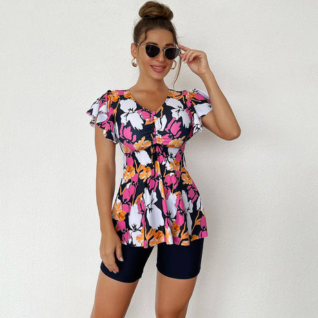 Women's Two Piece  Swimwear Surfing Sport Swimsuit  Large Size Half Sleeve Dress With Shorts High Quality Bikini Beach  Costumes