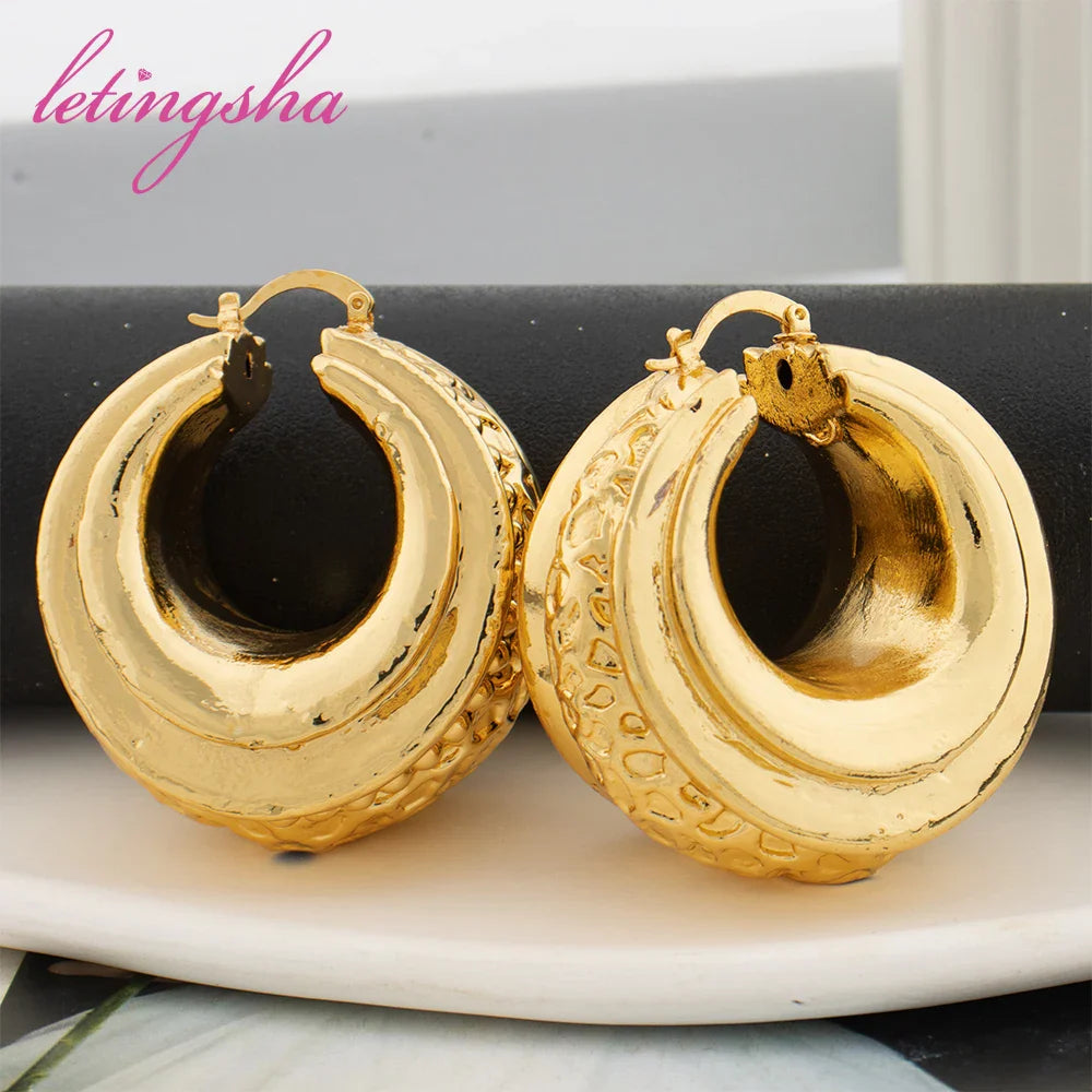 African Luxury 18K Gold Plated Earrings Dubai Hoop Earrings For Women Jewelry Sets Indian Nigerian Wedding Jewellery Party Gifts